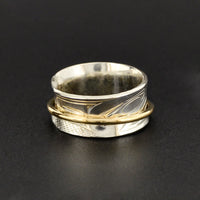 Wolf - Silver Ring with 14k Gold