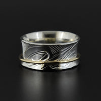 Hummingbird - Silver Ring with 14k Gold