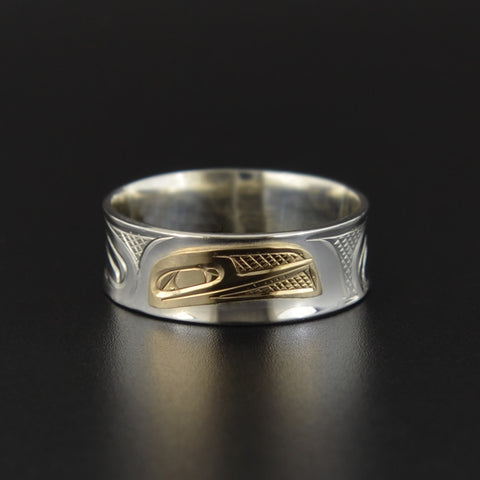 Hummingbird - Silver Ring with 14k Gold