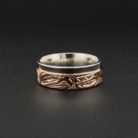 Eagle and Killerwhale - Silver Ring with 14k Rose Gold