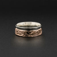 Eagle and Killerwhale - Silver Ring with 14k Rose Gold