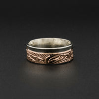 Eagle and Killerwhale - Silver Ring with 14k Rose Gold
