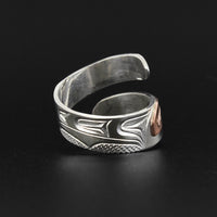 Hummingbird - Silver Wrap Ring with 14k Rose Gold