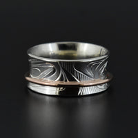 Wolf and Eagle - Silver Ring with 14k Rose Gold