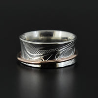 Wolf and Eagle - Silver Ring with 14k Rose Gold