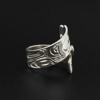 Bear and Salmon - Silver Ring with Blue Topaz