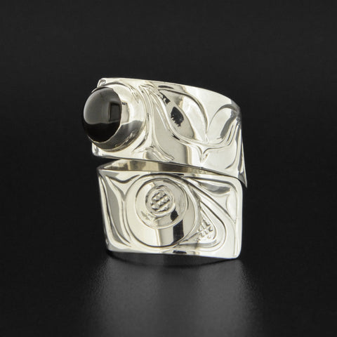 Abstract - Silver Wrap Ring with Onyx