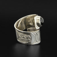 Abstract - Silver Wrap Ring with Onyx