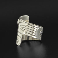 Owl - Silver Wrap Ring with Onyx