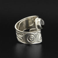 Owl - Silver Wrap Ring with Onyx