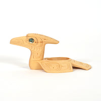 Loon Feast Dish - Yellow Cedar Sculpture with Abalone