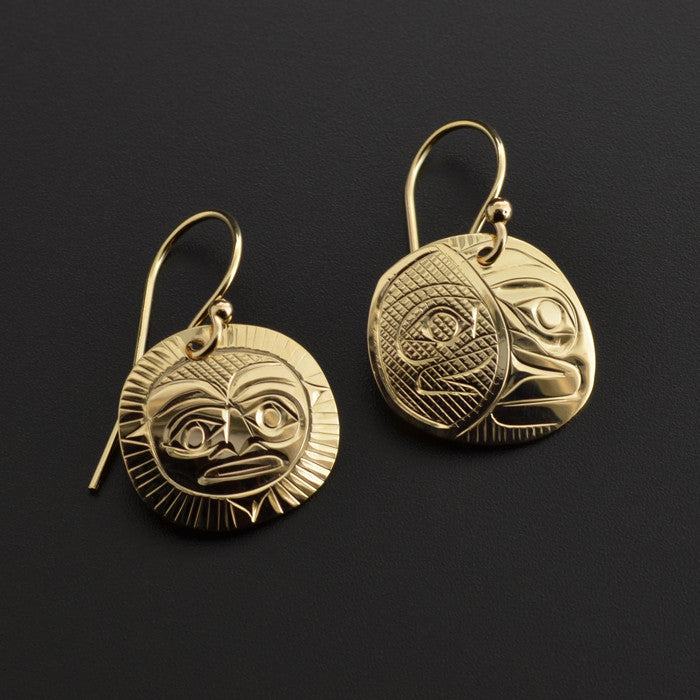 Sun and Moon - 14k Gold Earrings