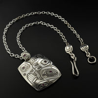 Hummingbird into Bear - Silver Necklace with Rubies