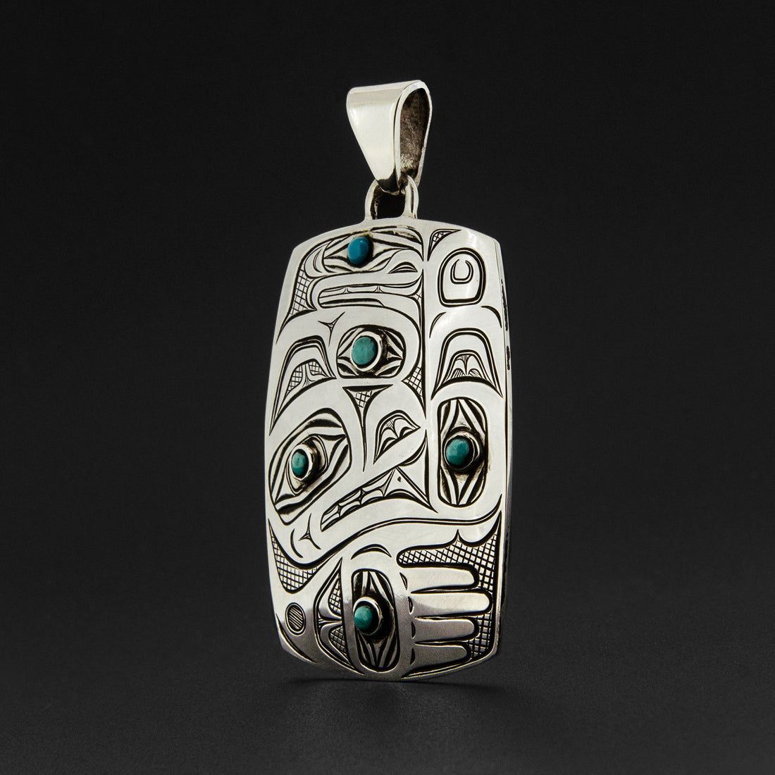 Wolf Transforming - Silver Pendant with Turquoise