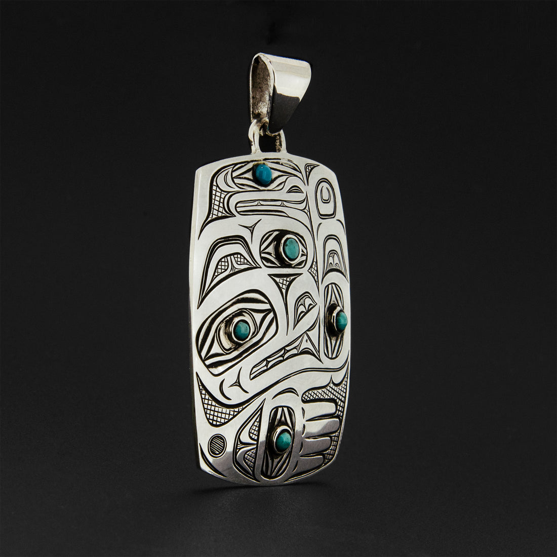 Wolf Transforming - Silver Pendant with Turquoise