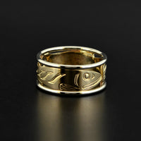 Frog and Eulachon - 14k Gold Ring