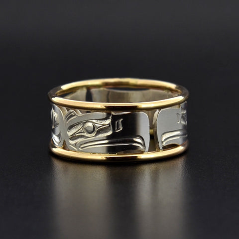 Eagles - Silver Ring with 14k Gold Rails