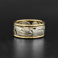 Orca and Wolf - Silver Ring with 18k Gold