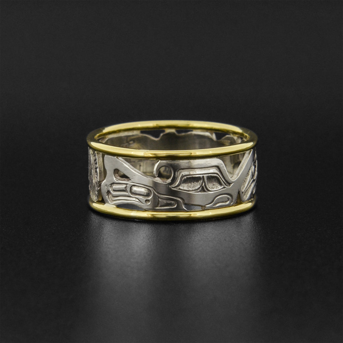 Wolves - Silver Ring with 14k Gold Rails