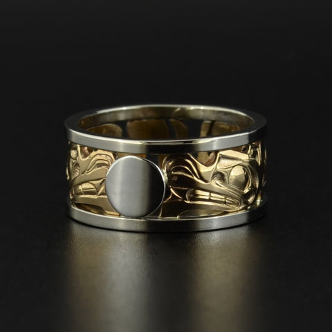 Wolves and Moon - 14k Gold Ring