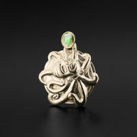 Dzunukwa Fighting Octopus - Silver Pendant with Abalone