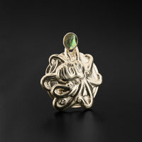 Dzunukwa Fighting Octopus - Silver Pendant with Abalone