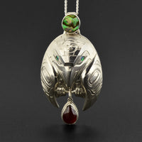 Raven - Silver Pendant with Abalone and Garnet
