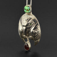 Raven - Silver Pendant with Abalone and Garnet
