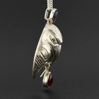 Raven - Silver Pendant with Abalone and Garnet