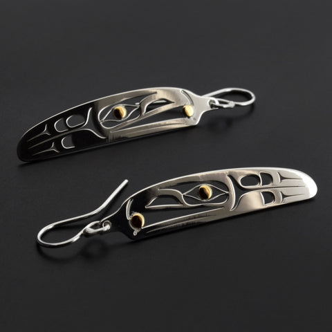 Raven and the Light - Silver Earrings with 18k Gold