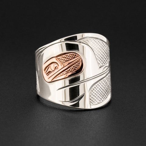 Hummingbird - Silver Ring with 14k Rose Gold