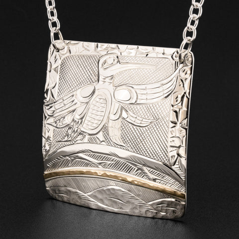 Hummingbird in Motion - Silver Necklace with 14k Gold