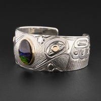 Hummingbirds - Silver Bracelet with 14k Gold and Ammolite