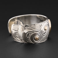 Hummingbirds - Silver Bracelet with 14k Gold and Ammolite
