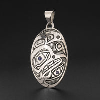Hummingbird and Orca Transformation - Silver Pendant with Sapphire