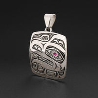 Hummingbird and Wolf Transformation - Silver Pendant with Ruby