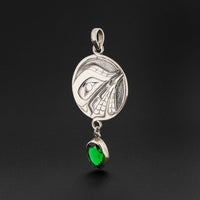 Hummingbird - Silver Pendant with Emerald