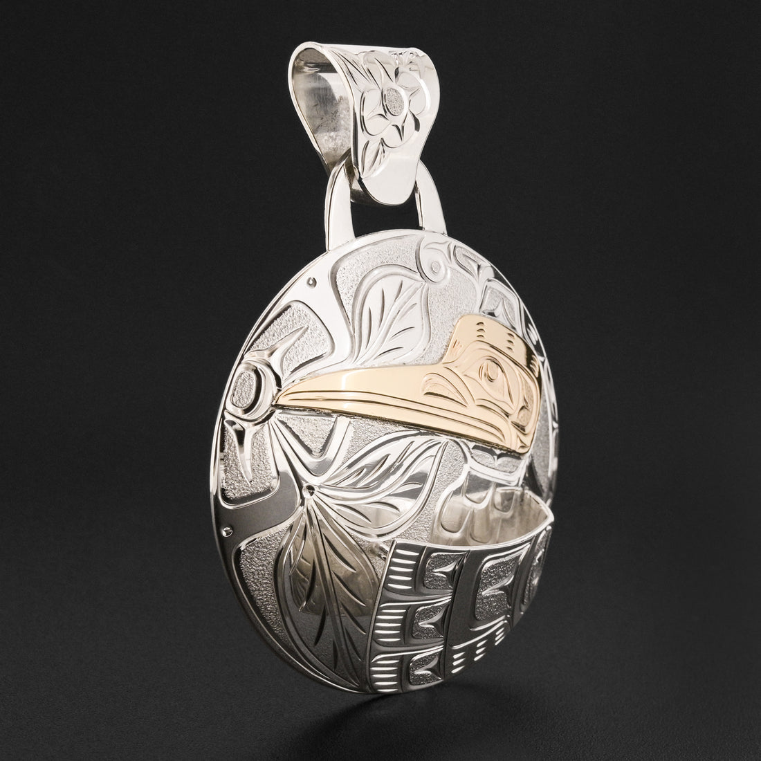 Hummingbird in Flight - Silver Pendant with 14k Gold