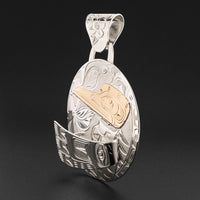 Hummingbird in Flight - Silver Pendant with 14k Gold