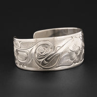Two Hummingbirds with Flower - Silver Bracelet