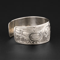 Two Hummingbirds with Flower - Silver Bracelet
