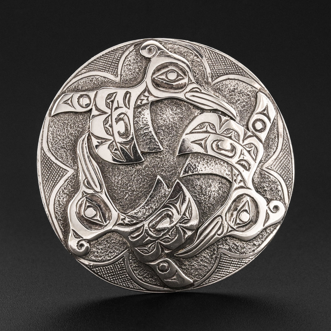 Hummingbirds and Moon - Silver Pendant