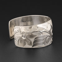 Hummingbird and Flowers - Silver Bracelet