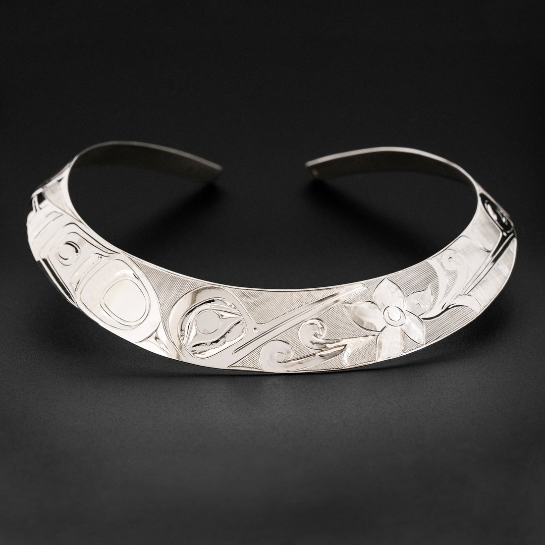Three Hummingbirds and Flower - Silver Collar Necklace