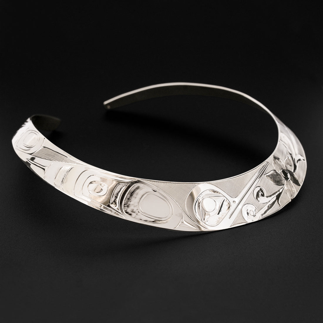 Three Hummingbirds and Flower - Silver Collar Necklace