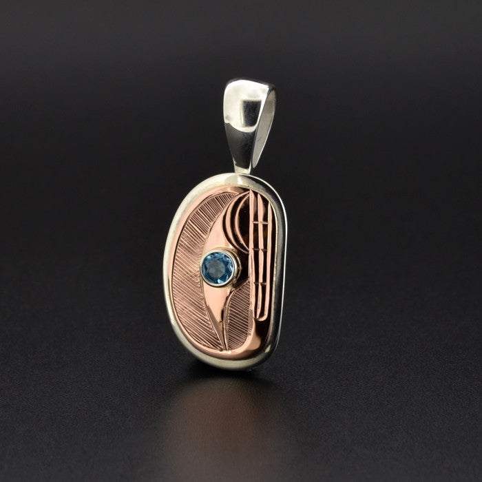 Killerwhale - Silver and 14k Rose Gold Pendant with Topaz