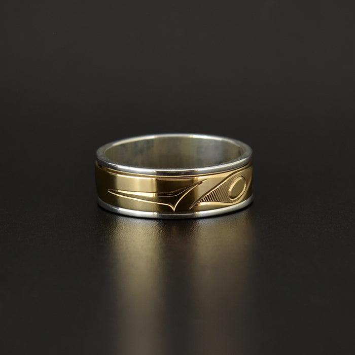 Raven and the Light - Silver Ring with 14k Gold Spinner