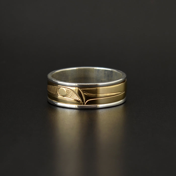 Raven and the Light - Silver Ring with 14k Gold Spinner