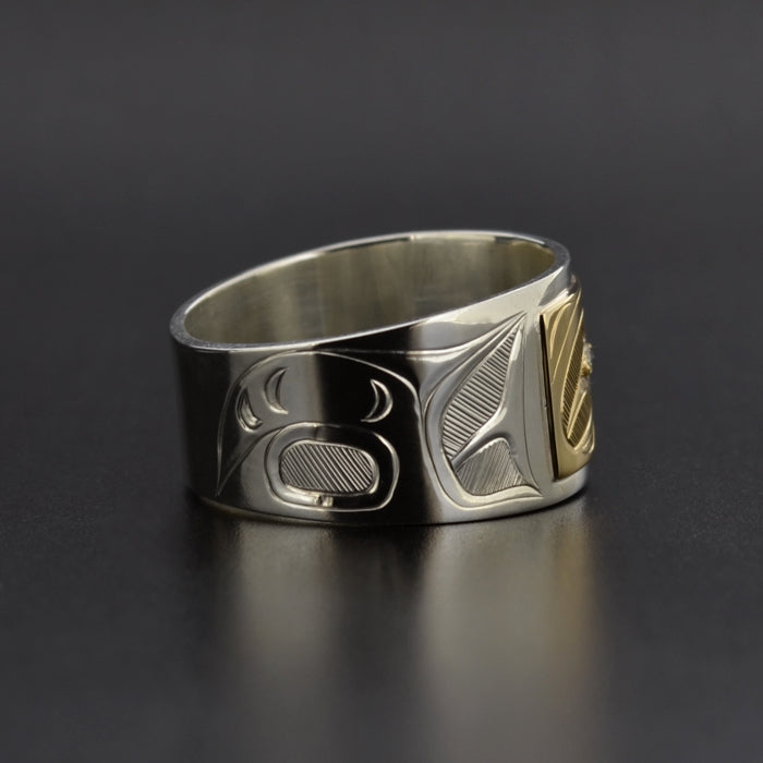 Wolf - Silver Ring with 14k Gold and Diamond