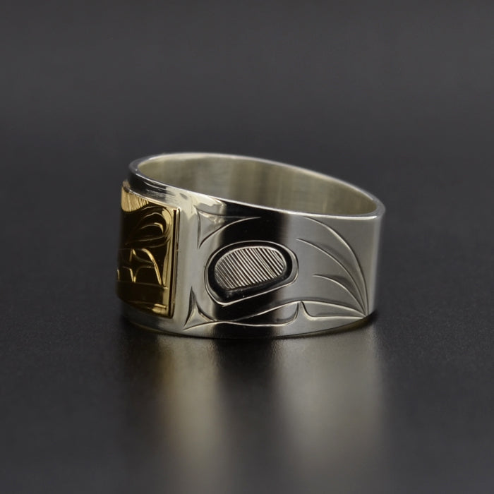 Wolf - Silver Ring with 14k Gold and Diamond